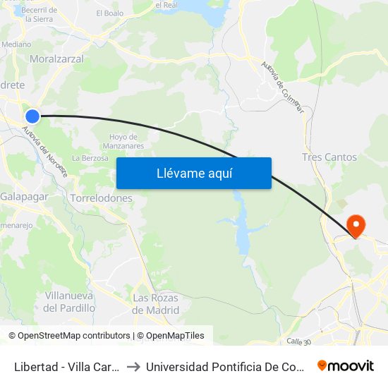 Libertad - Villa Carlota to Universidad Pontificia De Comillas map