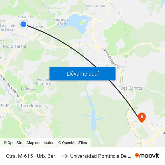 Ctra. M-615 - Urb. Berrocal IV to Universidad Pontificia De Comillas map
