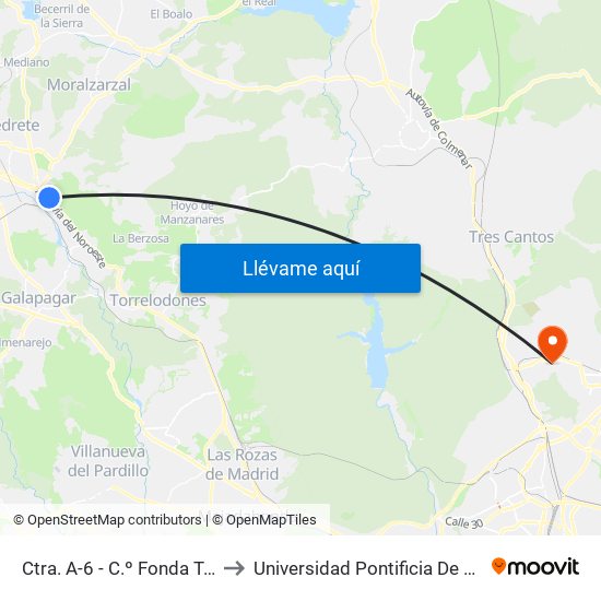 Ctra. A-6 - C.º Fonda Trinidad to Universidad Pontificia De Comillas map