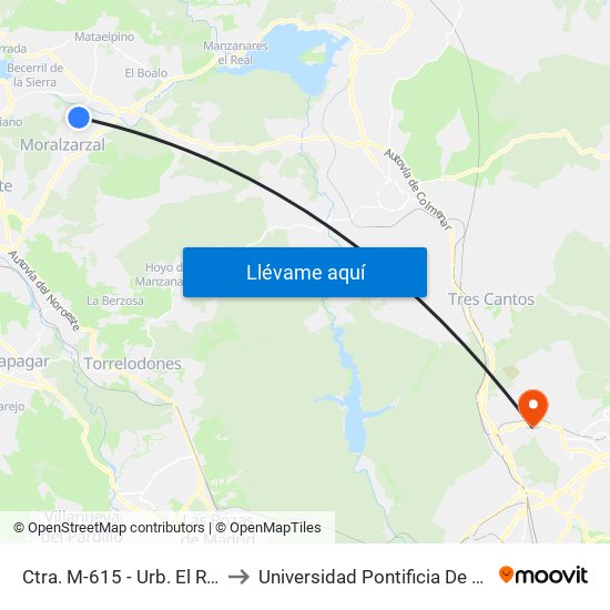 Ctra. M-615 - Urb. El Retamar to Universidad Pontificia De Comillas map
