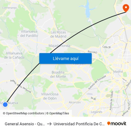 General Asensio - Quevedo to Universidad Pontificia De Comillas map