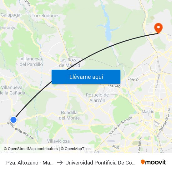 Pza. Altozano - Madrid to Universidad Pontificia De Comillas map