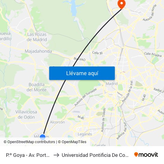 P.º Goya - Av. Portugal to Universidad Pontificia De Comillas map