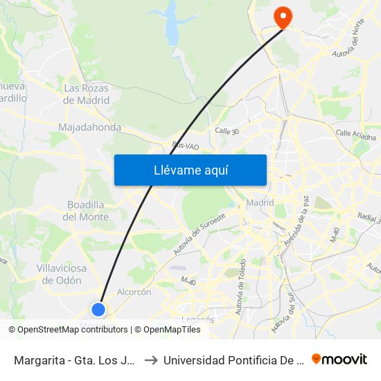Margarita - Gta. Los Jazmines to Universidad Pontificia De Comillas map