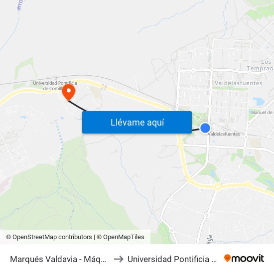 Marqués Valdavia - Máquina Del Tren to Universidad Pontificia De Comillas map