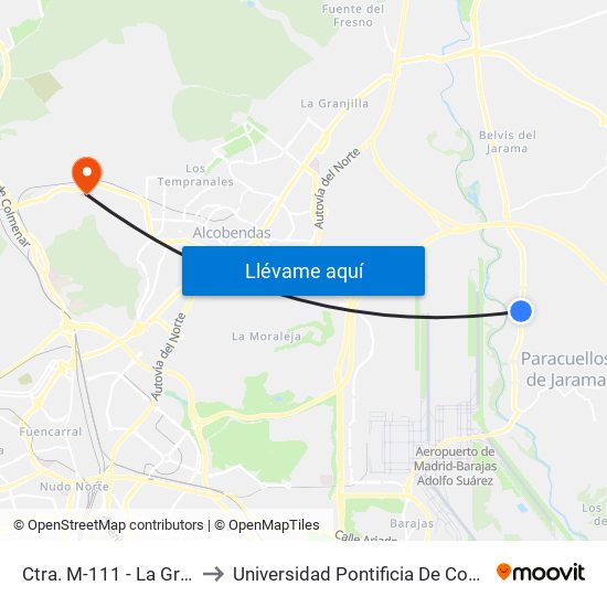 Ctra. M-111 - La Granja to Universidad Pontificia De Comillas map