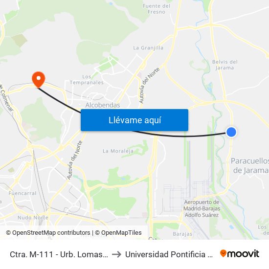 Ctra. M-111 - Urb. Lomas Del Jarama to Universidad Pontificia De Comillas map