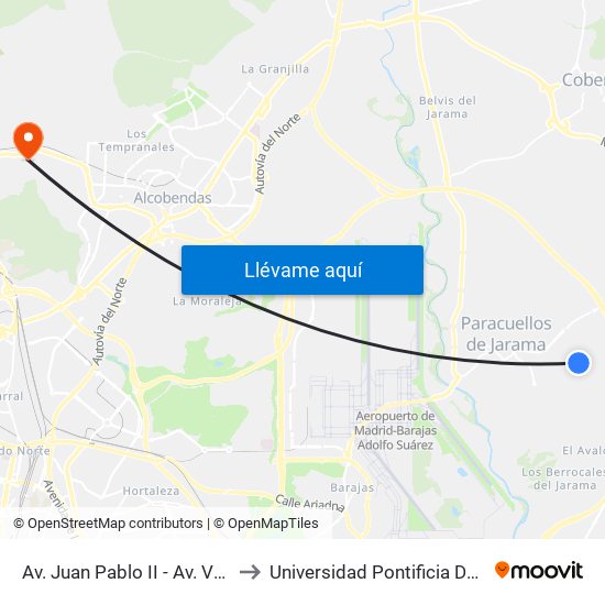 Av. Juan Pablo II - Av. Valdediego to Universidad Pontificia De Comillas map