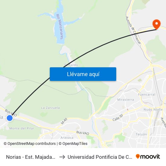 Norias - Est. Majadahonda to Universidad Pontificia De Comillas map