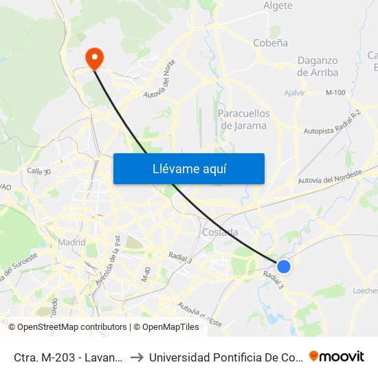 Ctra. M-203 - Lavandería to Universidad Pontificia De Comillas map
