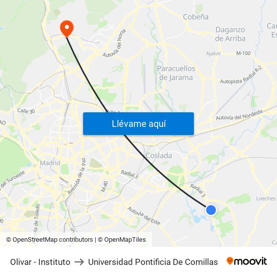 Olivar - Instituto to Universidad Pontificia De Comillas map