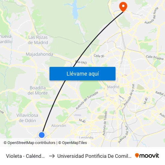 Violeta - Caléndula to Universidad Pontificia De Comillas map