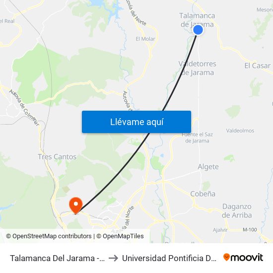 Talamanca Del Jarama - Escuelas to Universidad Pontificia De Comillas map