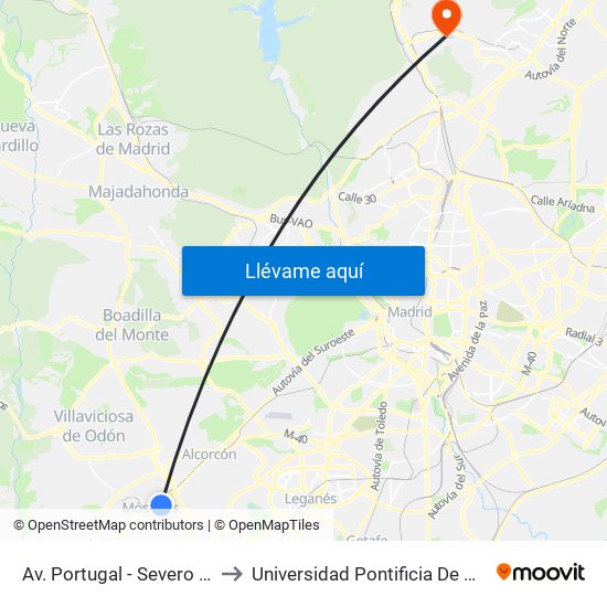 Av. Portugal - Severo Ochoa to Universidad Pontificia De Comillas map