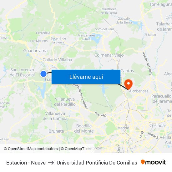 Estación - Nueve to Universidad Pontificia De Comillas map