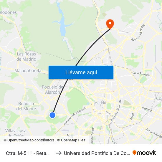 Ctra. M-511 - Retamares to Universidad Pontificia De Comillas map