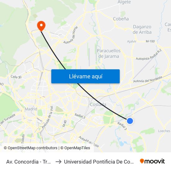 Av. Concordia - Trébol to Universidad Pontificia De Comillas map
