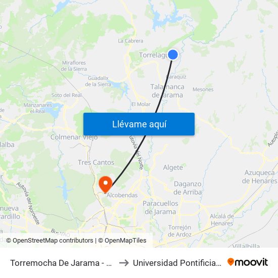 Torremocha De Jarama - Pza. Comercio to Universidad Pontificia De Comillas map