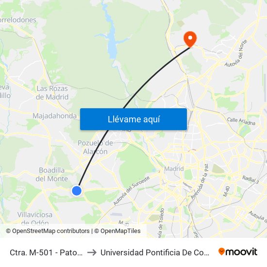 Ctra. M-501 - Patones to Universidad Pontificia De Comillas map
