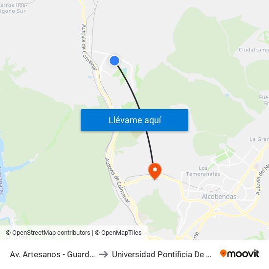 Av. Artesanos - Guardia Civil to Universidad Pontificia De Comillas map
