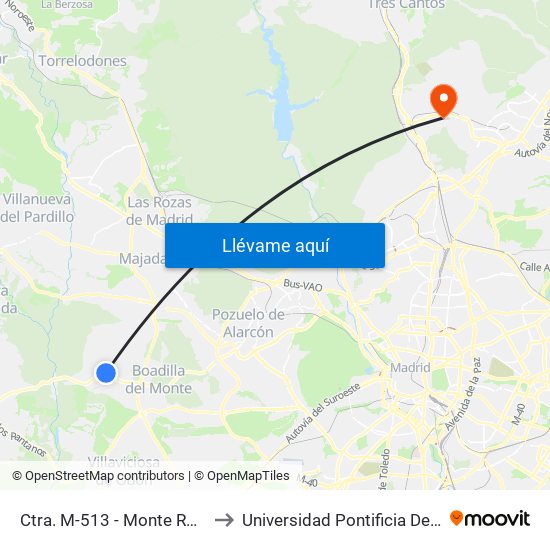 Ctra. M-513 - Monte Romanillos to Universidad Pontificia De Comillas map
