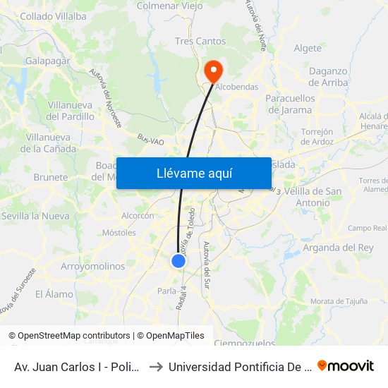 Av. Juan Carlos I - Policía Local to Universidad Pontificia De Comillas map
