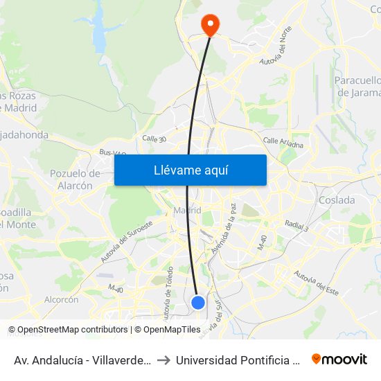 Av. Andalucía - Villaverde Bajo Cruce to Universidad Pontificia De Comillas map