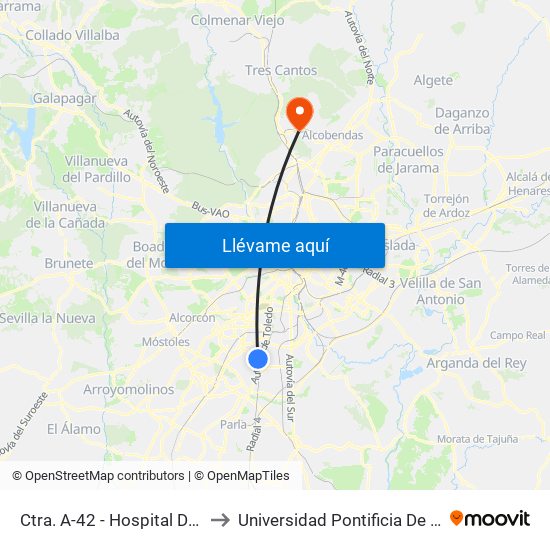 Ctra. A-42 - Hospital De Getafe to Universidad Pontificia De Comillas map
