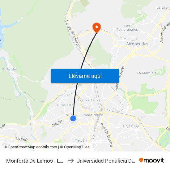 Monforte De Lemos - La Vaguada to Universidad Pontificia De Comillas map