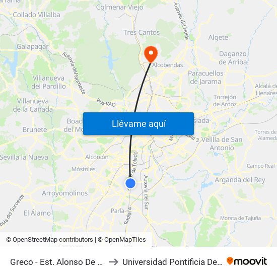 Greco - Est. Alonso De Mendoza to Universidad Pontificia De Comillas map