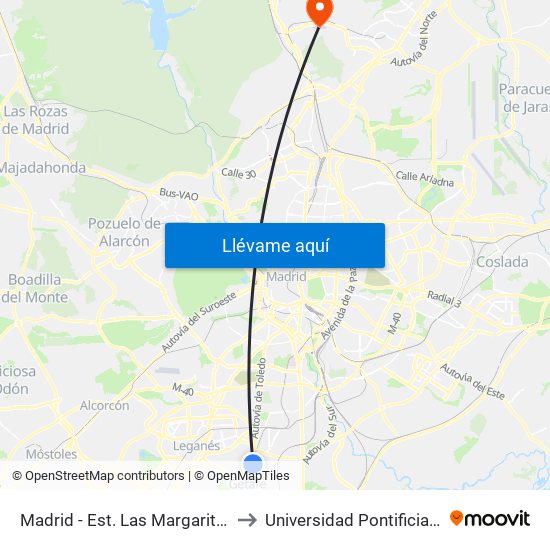 Madrid - Est. Las Margaritas Universidad to Universidad Pontificia De Comillas map