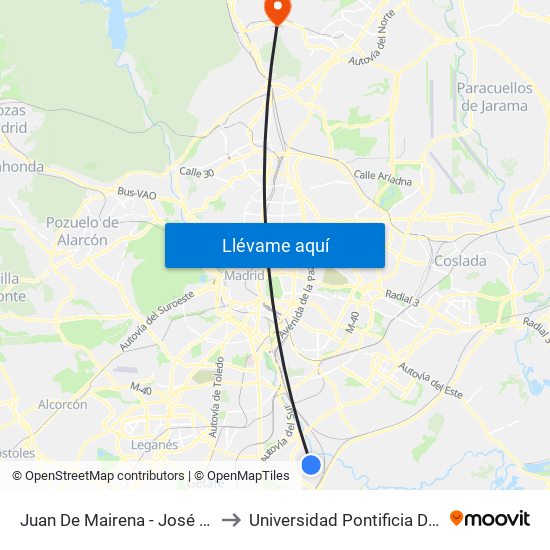 Juan De Mairena - José Echegaray to Universidad Pontificia De Comillas map