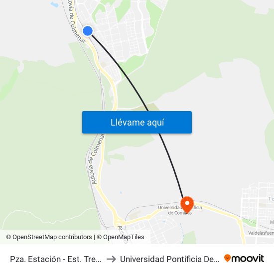 Pza. Estación - Est. Tres Cantos to Universidad Pontificia De Comillas map