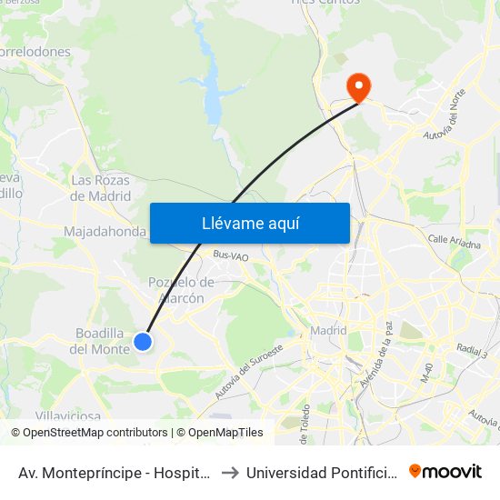 Av. Montepríncipe - Hospital Montepríncipe to Universidad Pontificia De Comillas map