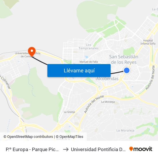 P.º Europa - Parque Picos De Olite to Universidad Pontificia De Comillas map