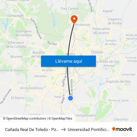Cañada Real De Toledo - Pza. Las Mercedes to Universidad Pontificia De Comillas map