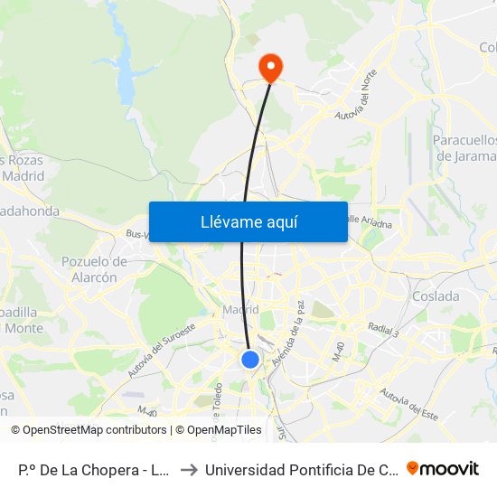 P.º De La Chopera - Legazpi to Universidad Pontificia De Comillas map