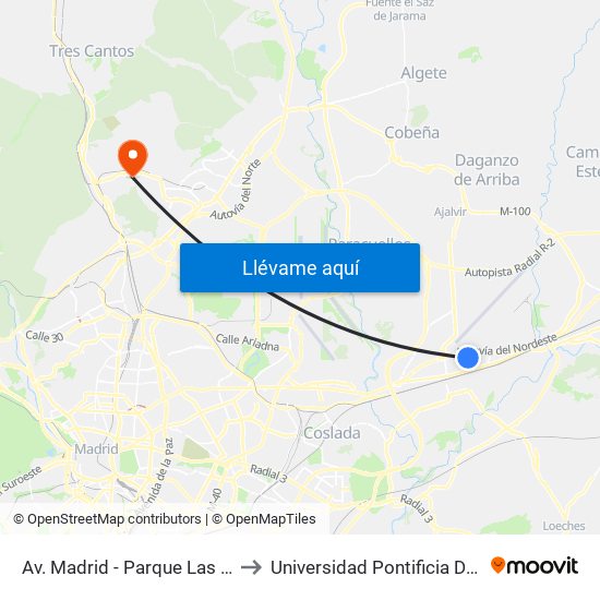 Av. Madrid - Parque Las Veredillas to Universidad Pontificia De Comillas map