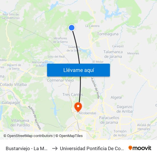 Bustarviejo - La Maruja to Universidad Pontificia De Comillas map