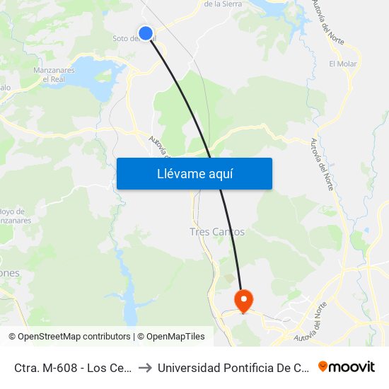Ctra. M-608 - Los Cerrillos to Universidad Pontificia De Comillas map