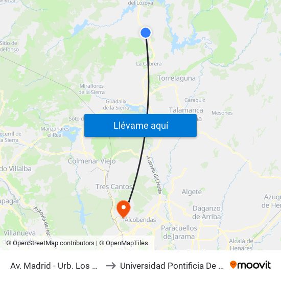 Av. Madrid - Urb. Los Terreros to Universidad Pontificia De Comillas map