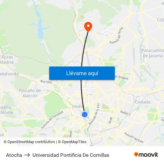 Atocha to Universidad Pontificia De Comillas map