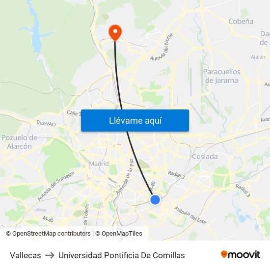 Vallecas to Universidad Pontificia De Comillas map