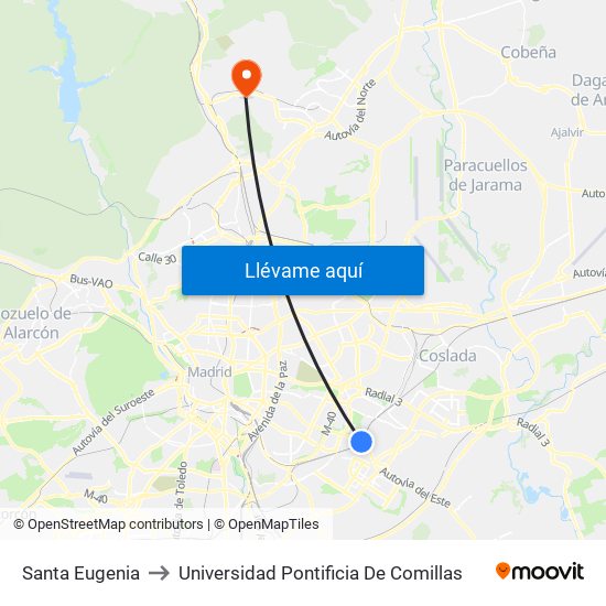 Santa Eugenia to Universidad Pontificia De Comillas map