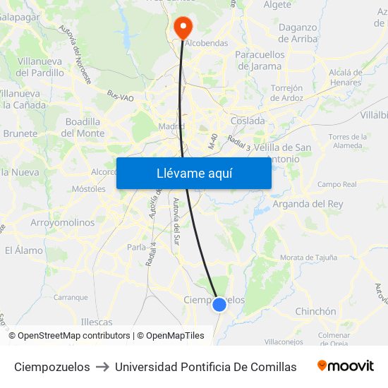 Ciempozuelos to Universidad Pontificia De Comillas map