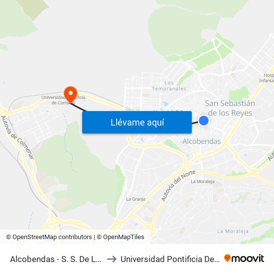 Alcobendas - S. S. De Los Reyes to Universidad Pontificia De Comillas map