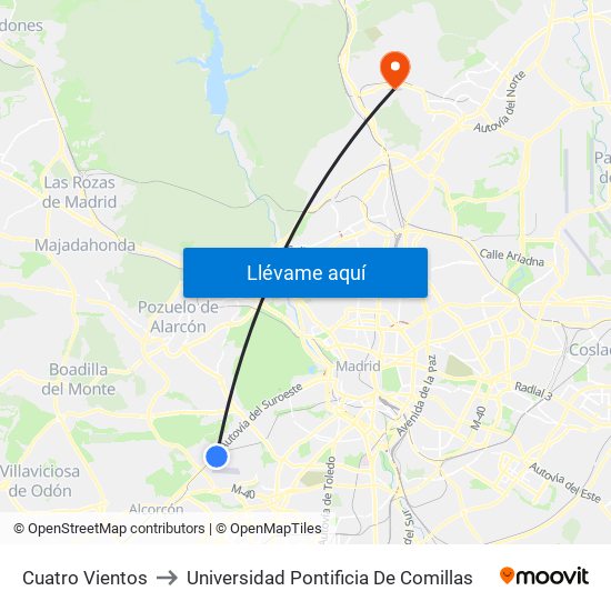 Cuatro Vientos to Universidad Pontificia De Comillas map