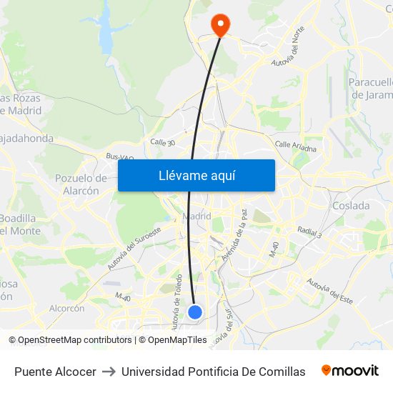 Puente Alcocer to Universidad Pontificia De Comillas map