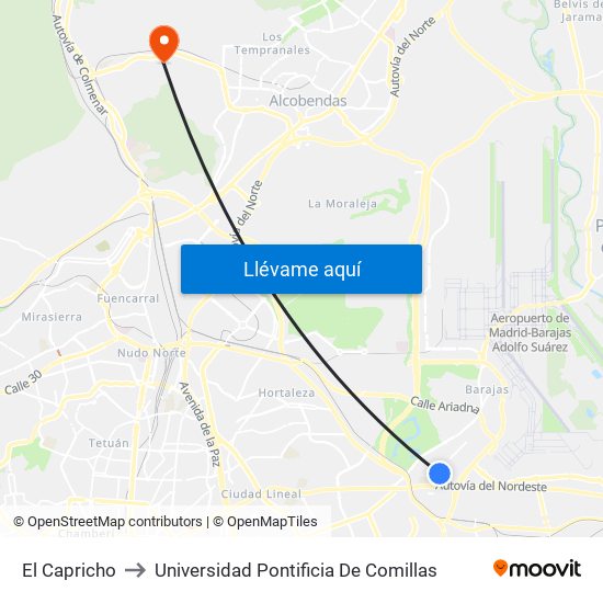El Capricho to Universidad Pontificia De Comillas map