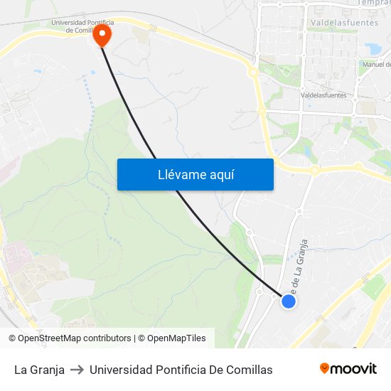 La Granja to Universidad Pontificia De Comillas map